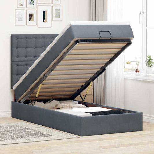 Lit ottoman avec matelas et LED gris foncé 80x200 cm velours