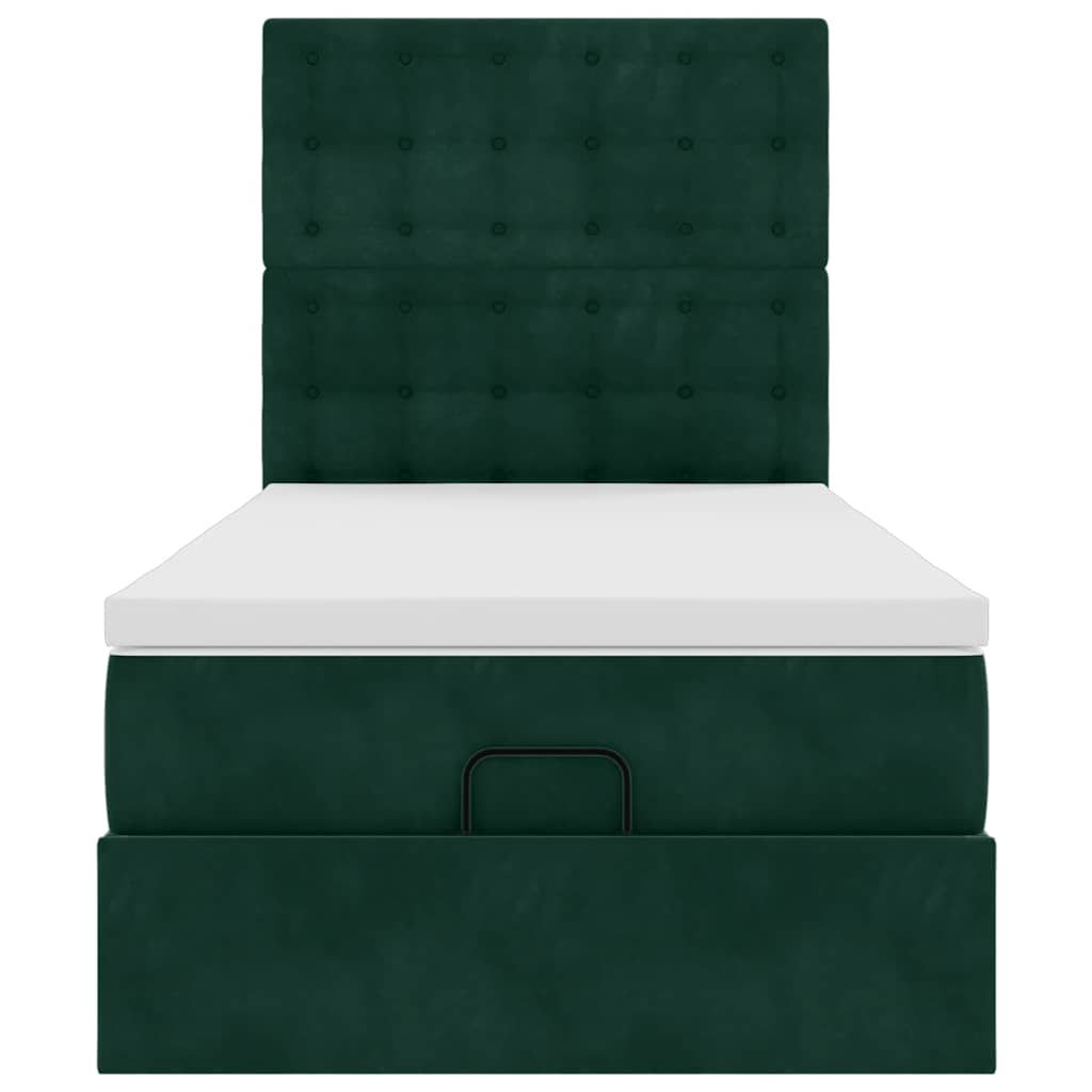 Ottoman-Bett mit Matratzen & LEDs Dunkelgrün 80x200 cm Samt