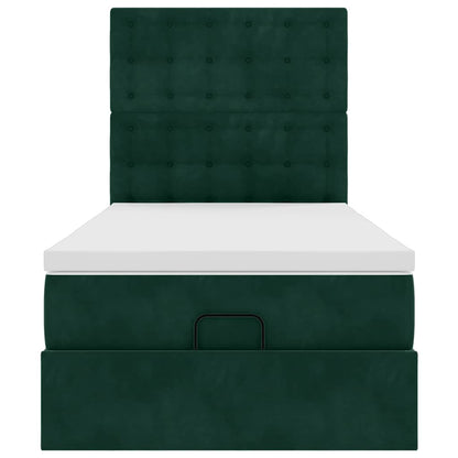 Ottoman-Bett mit Matratzen & LEDs Dunkelgrün 80x200 cm Samt