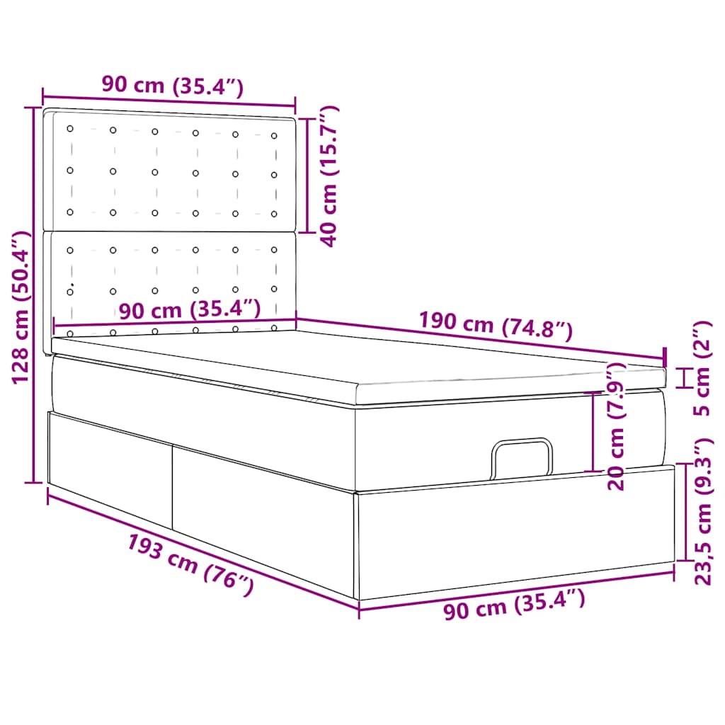 Ottoman-Bett mit Matratzen & LEDs Hellgrau 90x190 cm Samt