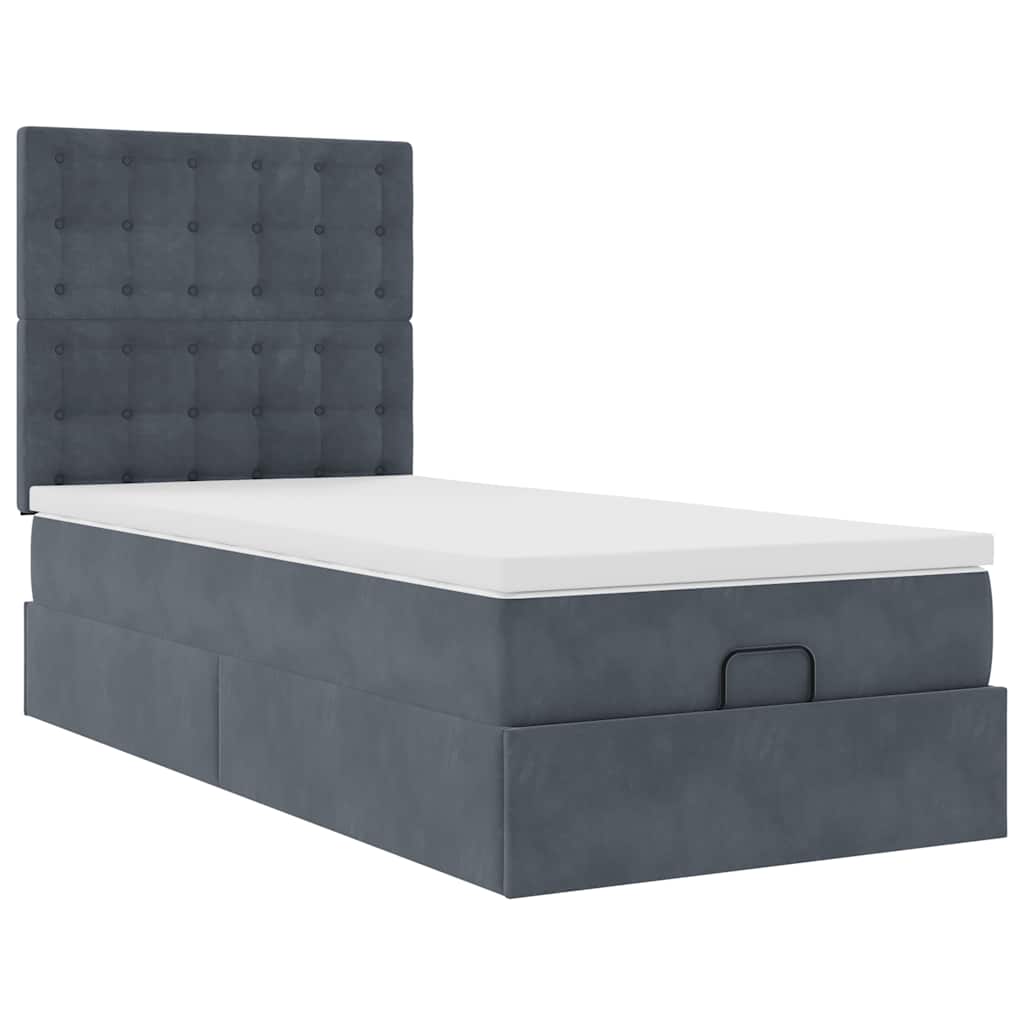 Ottoman-Bett mit Matratzen & LEDs Dunkelgrau 90x190 cm Samt