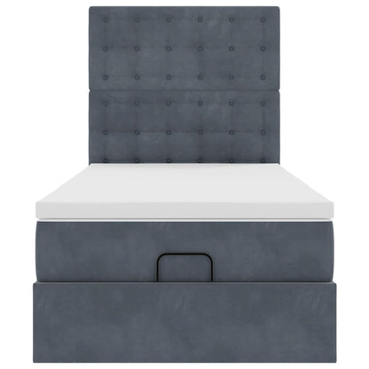 Ottoman-Bett mit Matratzen & LEDs Dunkelgrau 90x190 cm Samt