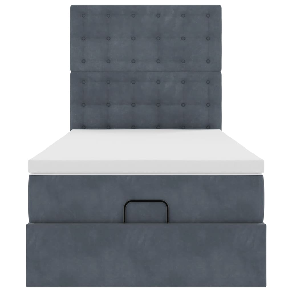 Ottoman-Bett mit Matratzen & LEDs Dunkelgrau 90x190 cm Samt