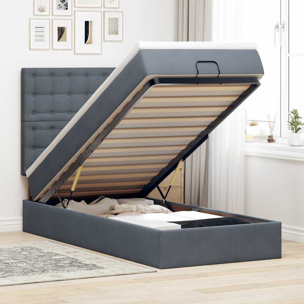 Ottoman-Bett mit Matratzen & LEDs Dunkelgrau 90x190 cm Samt