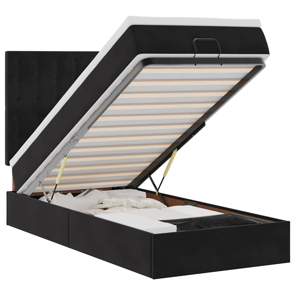 Ottoman-Bett mit Matratzen & LEDs Schwarz 90x190 cm Samt