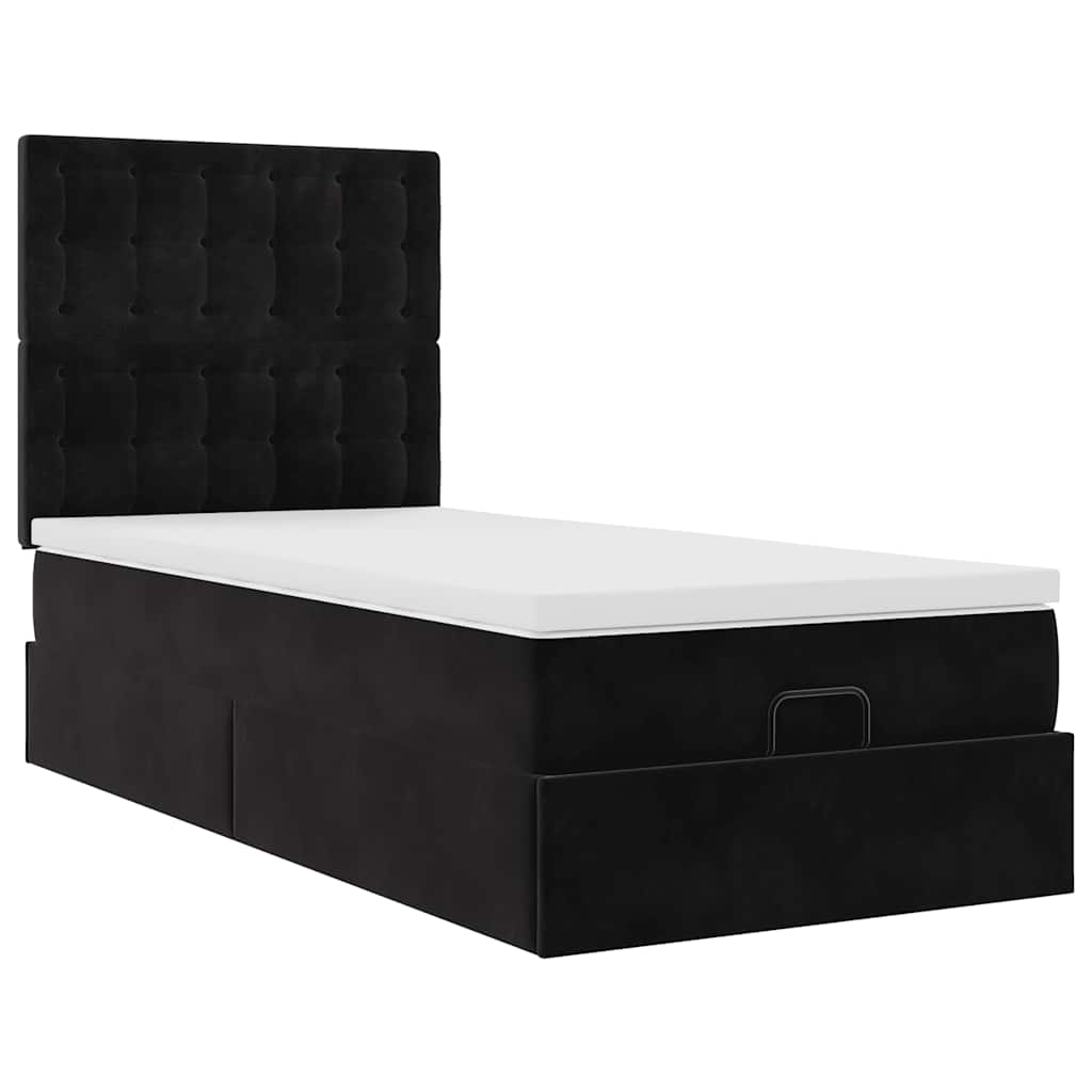 Ottoman-Bett mit Matratzen & LEDs Schwarz 90x190 cm Samt