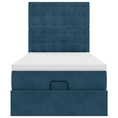Ottoman-Bett mit Matratzen & LEDs Dunkelblau 90x190 cm Samt