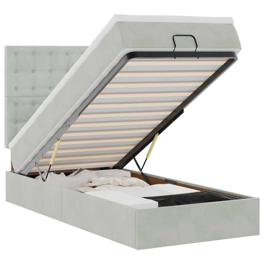 Ottoman-Bett mit Matratzen & LEDs Hellgrau 90x200 cm Samt