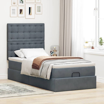 Ottoman-Bett mit Matratzen & LEDs Dunkelgrau 90x200 cm Samt
