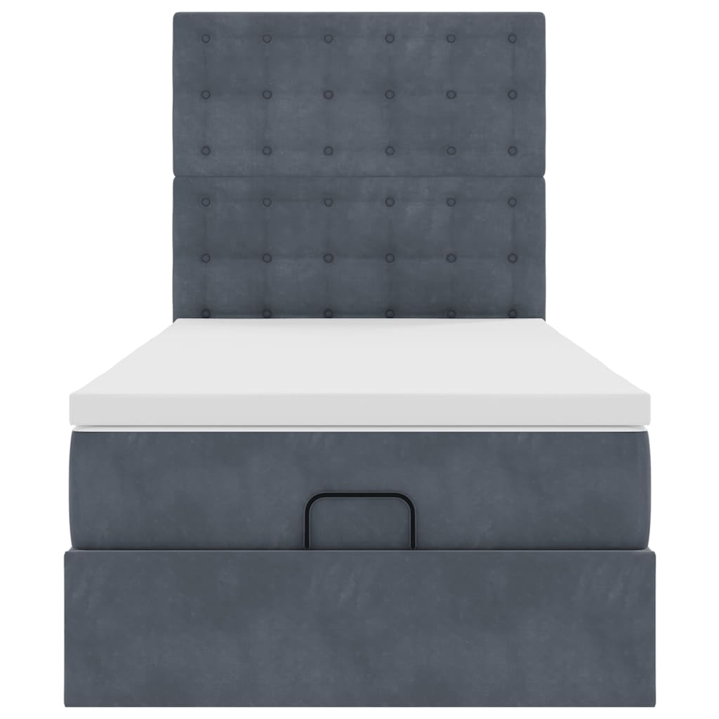 Lit ottoman avec matelas et LED gris foncé 90x200 cm velours