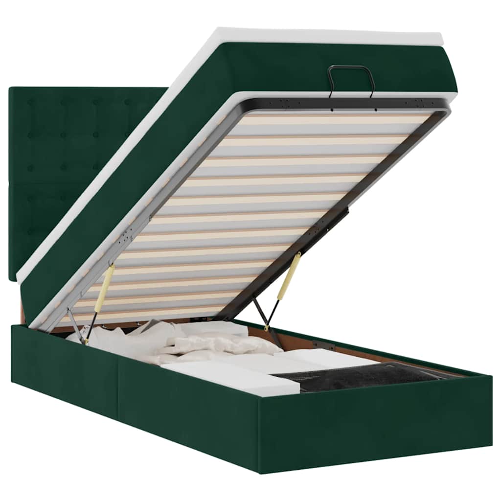 Ottoman-Bett mit Matratzen & LEDs Dunkelgrün 90x200 cm Samt