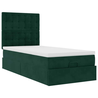 Ottoman-Bett mit Matratzen & LEDs Dunkelgrün 90x200 cm Samt