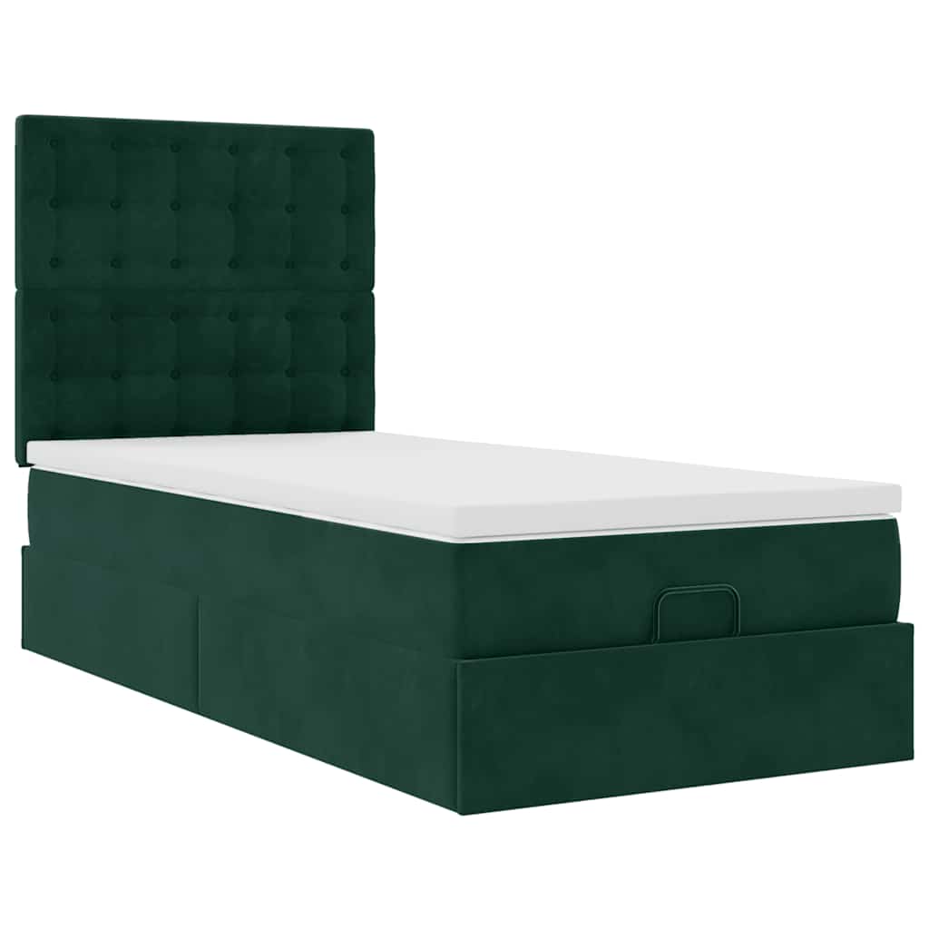 Ottoman-Bett mit Matratzen & LEDs Dunkelgrün 90x200 cm Samt