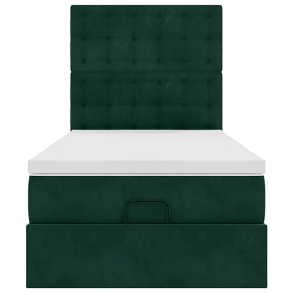 Ottoman-Bett mit Matratzen & LEDs Dunkelgrün 90x200 cm Samt
