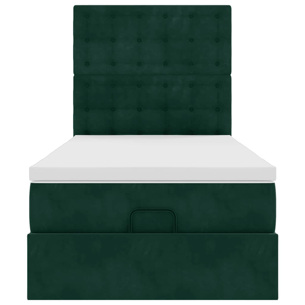 Ottoman-Bett mit Matratzen & LEDs Dunkelgrün 90x200 cm Samt