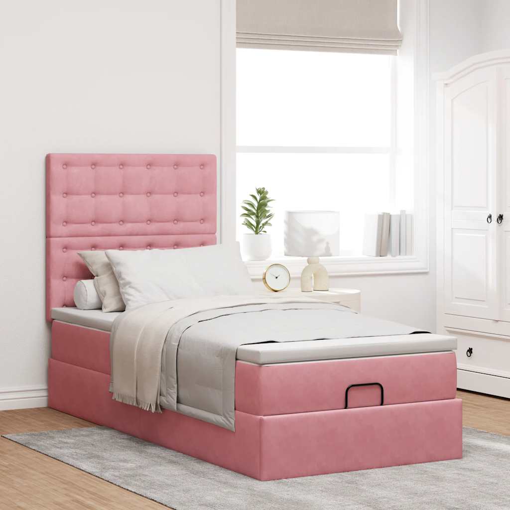Ottoman-Bett mit Matratzen & LEDs Rosa 90x200 cm Samt
