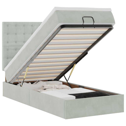 Ottoman-Bett mit Matratzen & LEDs Hellgrau 100x200 cm Samt
