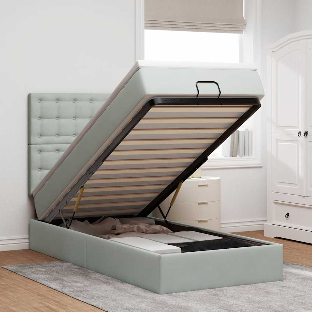 Ottoman-Bett mit Matratzen & LEDs Hellgrau 100x200 cm Samt