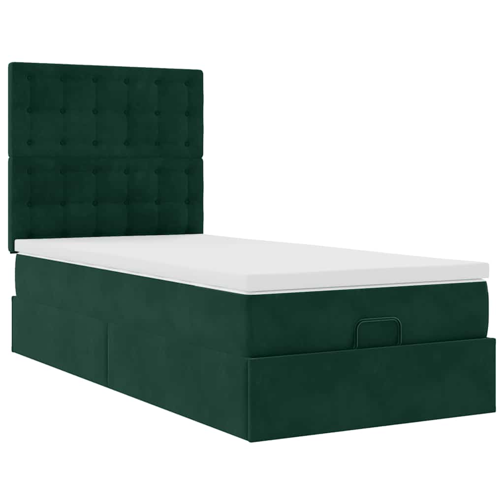 Ottoman-Bett mit Matratzen & LEDs Dunkelgrün 100x200 cm Samt