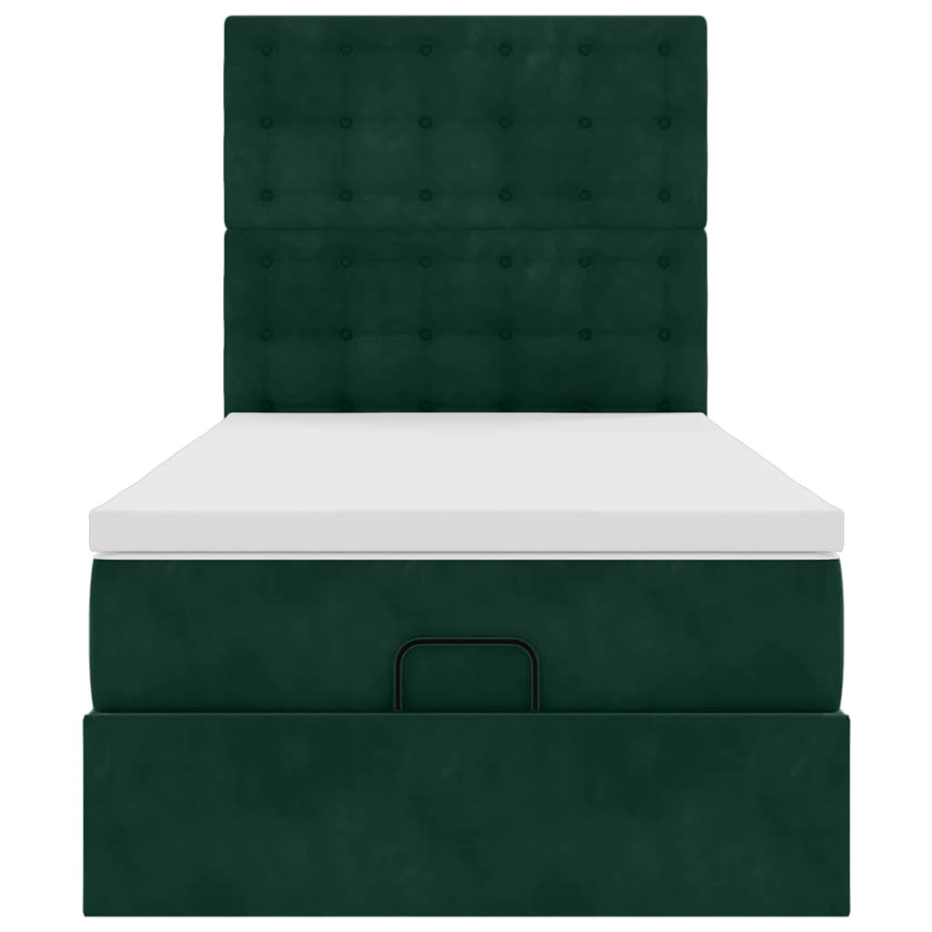 Ottoman-Bett mit Matratzen & LEDs Dunkelgrün 100x200 cm Samt