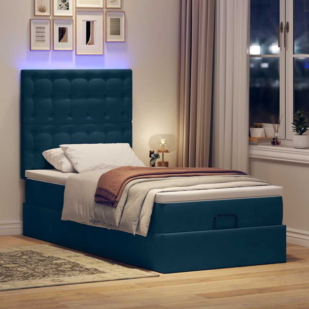 Ottoman-Bett mit Matratzen & LEDs Dunkelblau 100x200 cm Samt