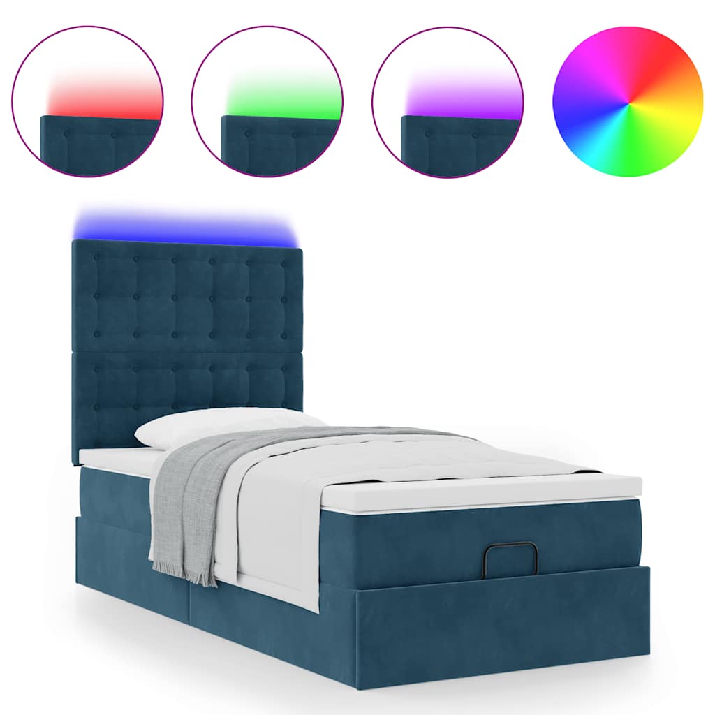 Ottoman-Bett mit Matratzen & LEDs Dunkelblau 100x200 cm Samt