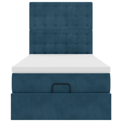 Ottoman-Bett mit Matratzen & LEDs Dunkelblau 100x200 cm Samt