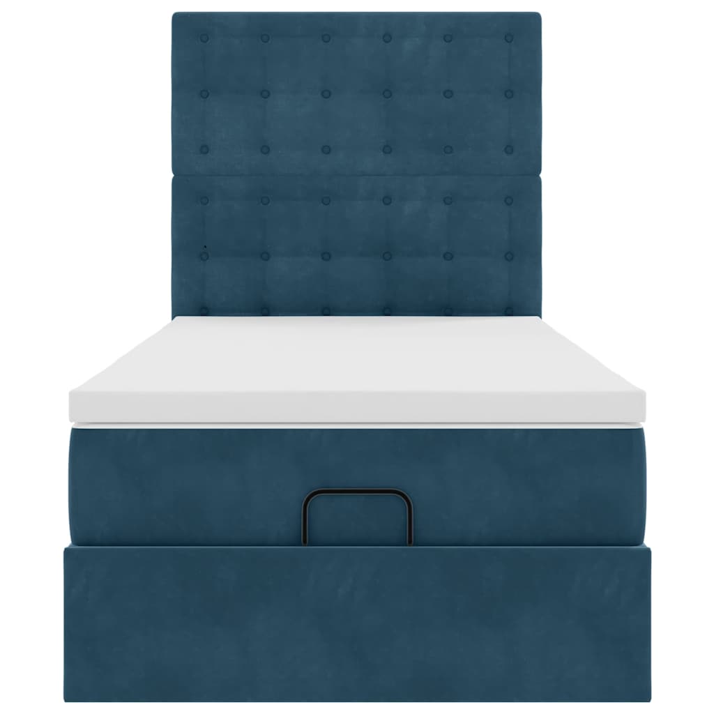 Ottoman-Bett mit Matratzen & LEDs Dunkelblau 100x200 cm Samt