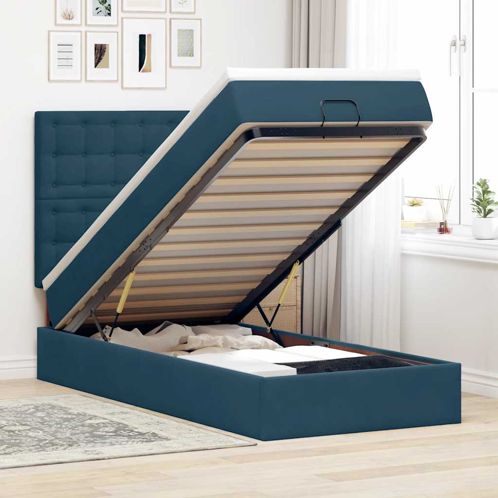 Ottoman-Bett mit Matratzen & LEDs Dunkelblau 100x200 cm Samt
