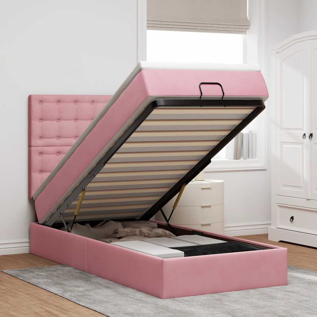 Ottoman-Bett mit Matratzen & LEDs Rosa 100x200 cm Samt