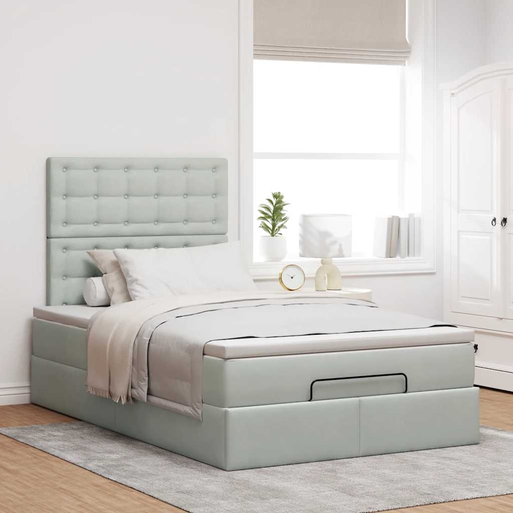 Ottoman-Bett mit Matratzen & LEDs Hellgrau 120x190 cm Samt
