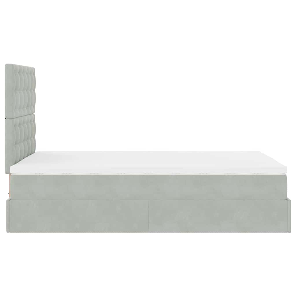 Ottoman-Bett mit Matratzen & LEDs Hellgrau 120x190 cm Samt