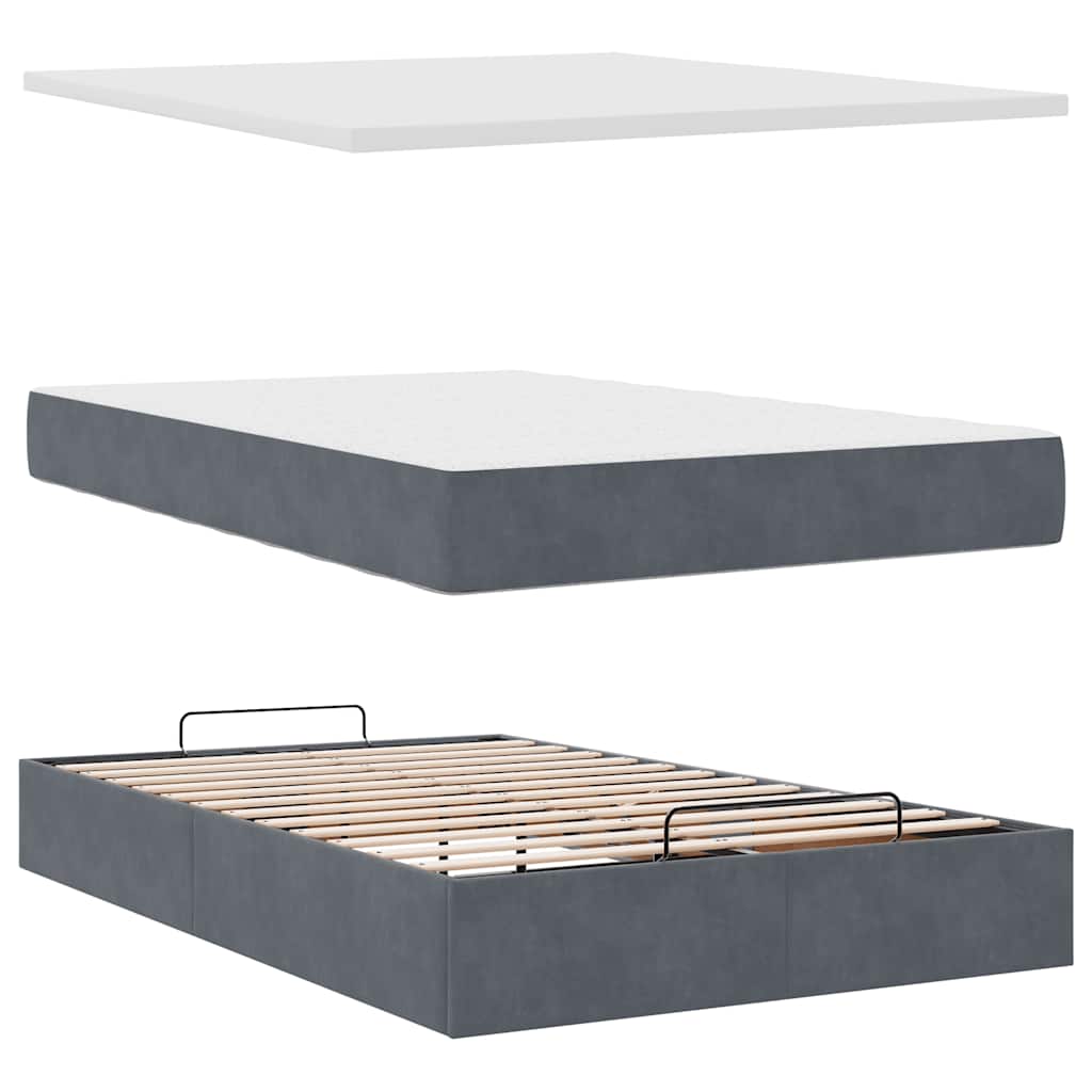 Ottoman-Bett mit Matratzen & LEDs Dunkelgrau 120x190 cm Samt