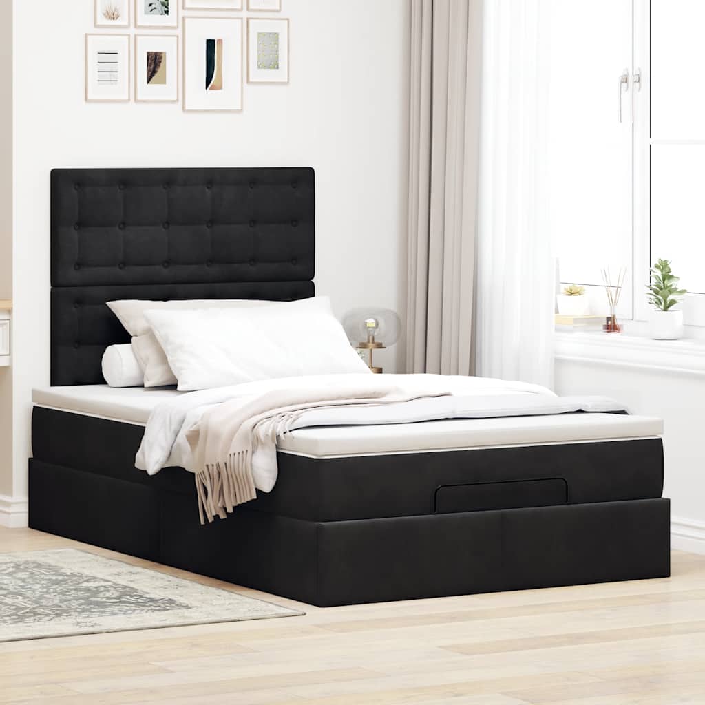Ottoman-Bett mit Matratzen & LEDs Schwarz 120x190 cm Samt