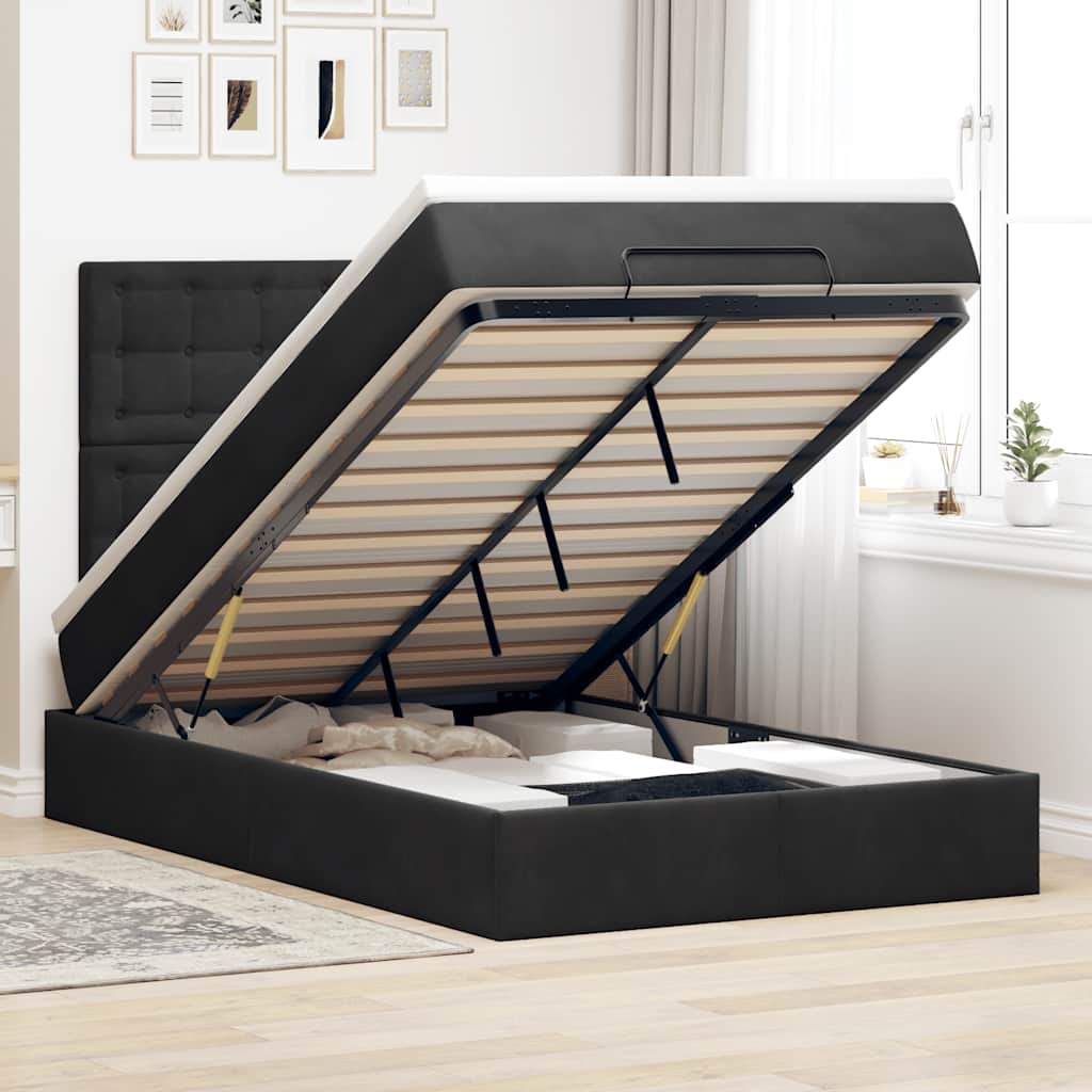Ottoman-Bett mit Matratzen & LEDs Schwarz 120x190 cm Samt