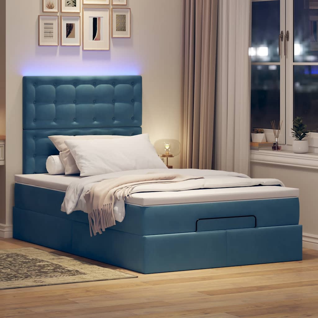 Ottoman-Bett mit Matratzen & LEDs Dunkelblau 120x190 cm Samt
