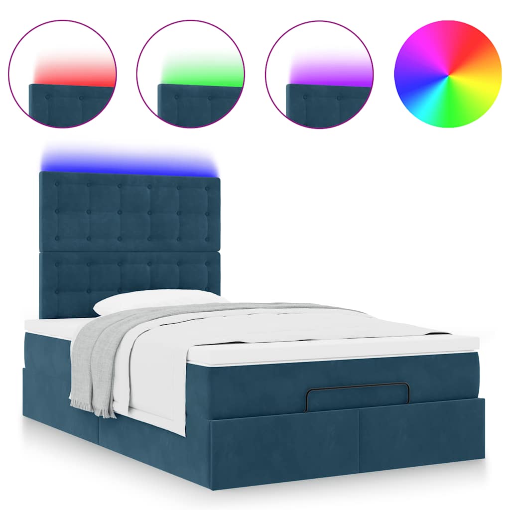 Ottoman-Bett mit Matratzen & LEDs Dunkelblau 120x190 cm Samt