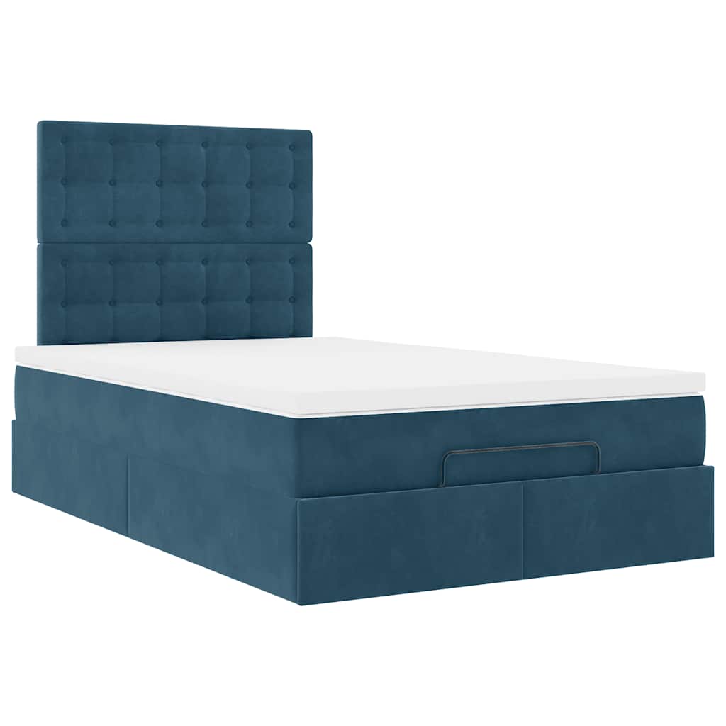 Ottoman-Bett mit Matratzen & LEDs Dunkelblau 120x190 cm Samt
