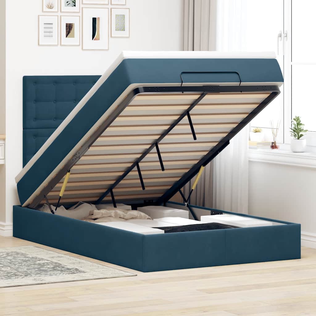 Ottoman-Bett mit Matratzen & LEDs Dunkelblau 120x190 cm Samt