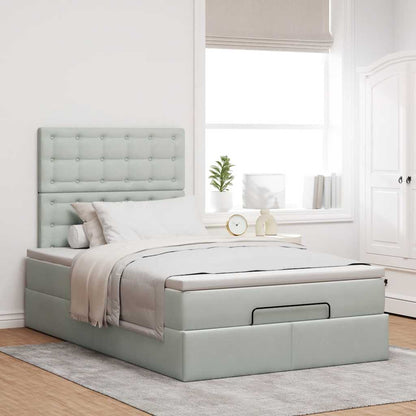 Ottoman-Bett mit Matratzen & LEDs Hellgrau 120x200 cm Samt