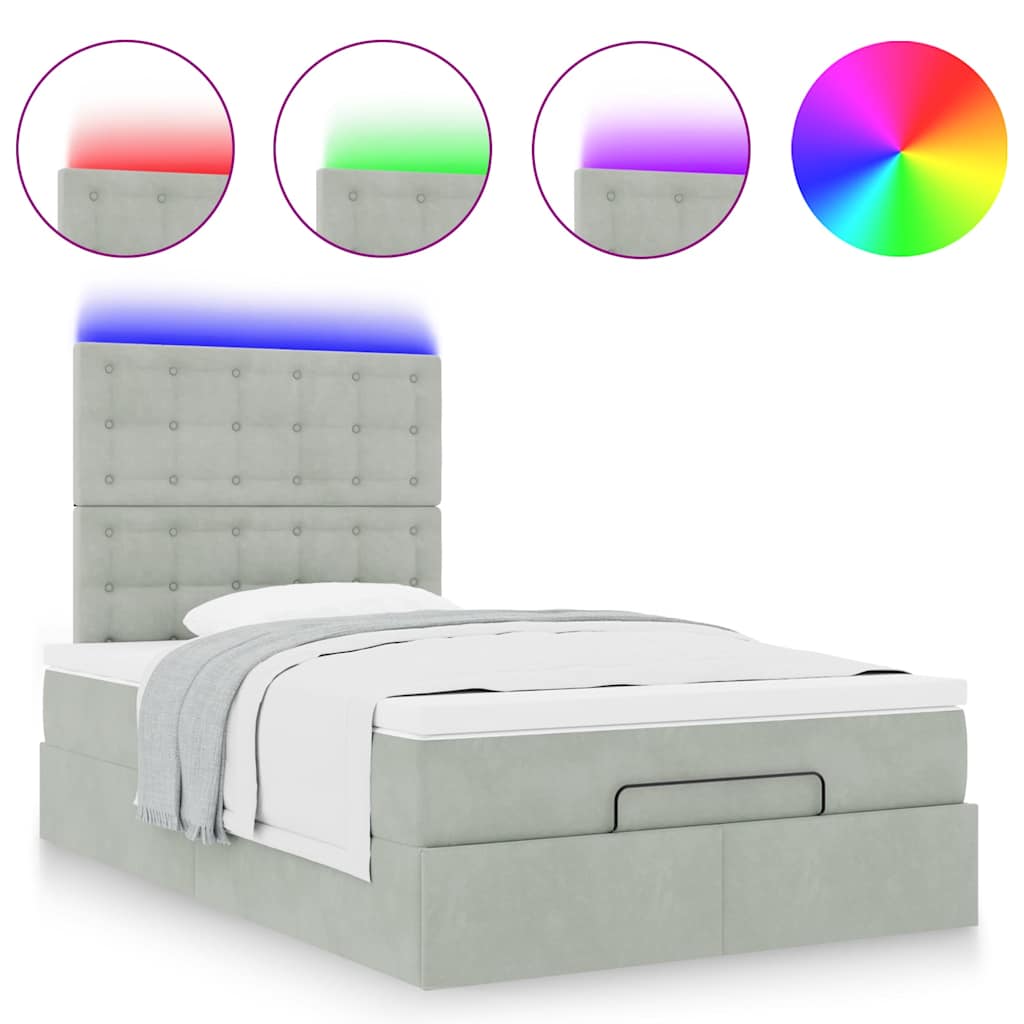 Ottoman-Bett mit Matratzen & LEDs Hellgrau 120x200 cm Samt