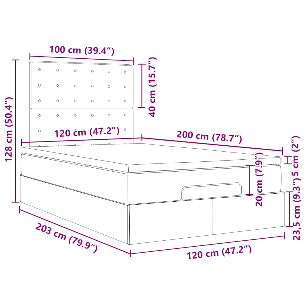 Ottoman-Bett mit Matratzen & LEDs Schwarz 120x200 cm Samt