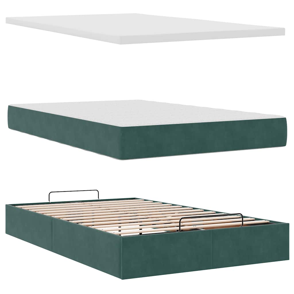 Ottoman-Bett mit Matratzen & LEDs Dunkelgrün 120x200 cm Samt