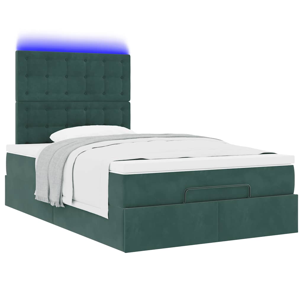 Ottoman-Bett mit Matratzen & LEDs Dunkelgrün 120x200 cm Samt