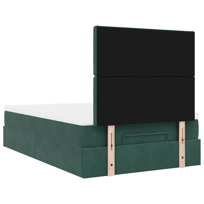 Ottoman-Bett mit Matratzen & LEDs Dunkelgrün 120x200 cm Samt