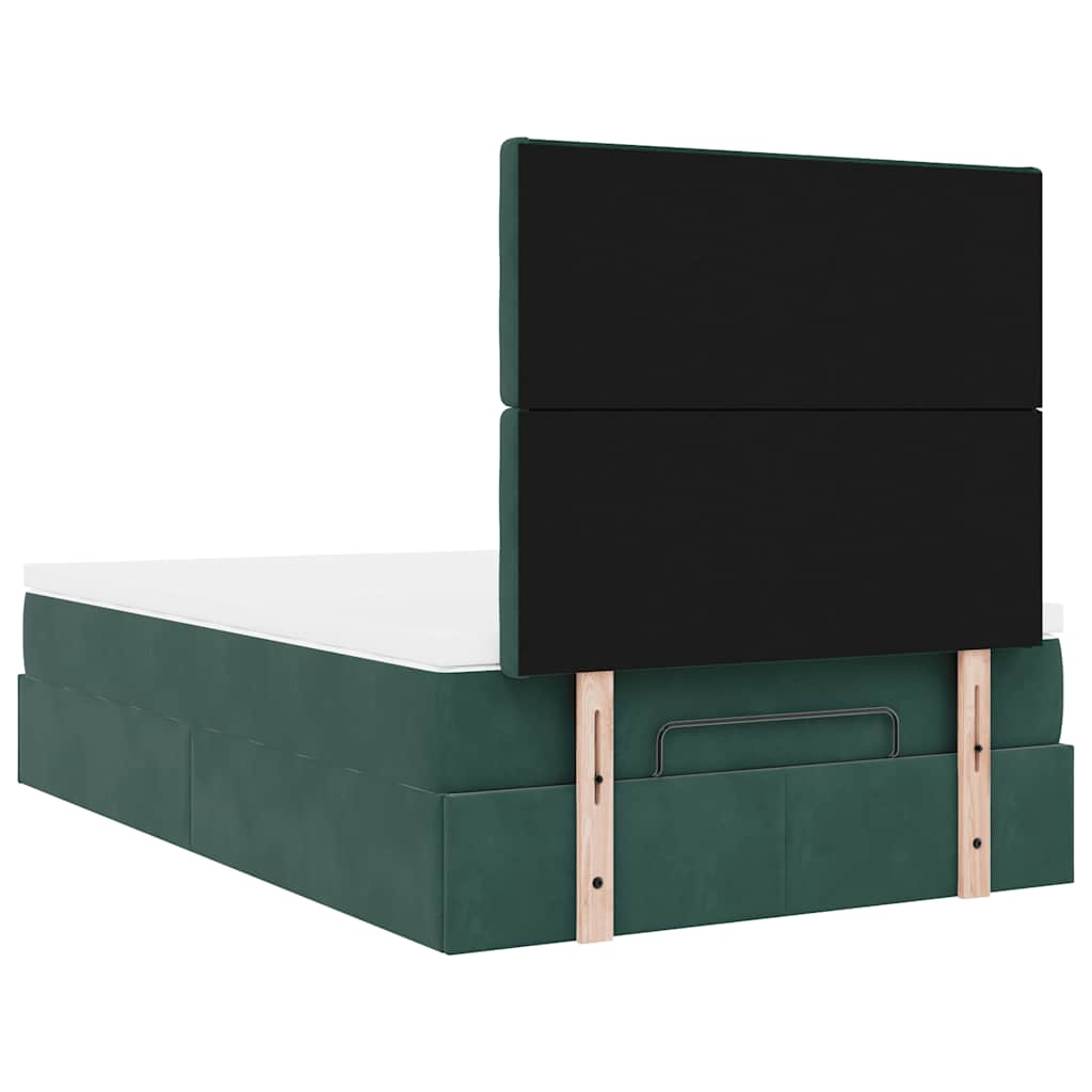 Ottoman-Bett mit Matratzen & LEDs Dunkelgrün 120x200 cm Samt
