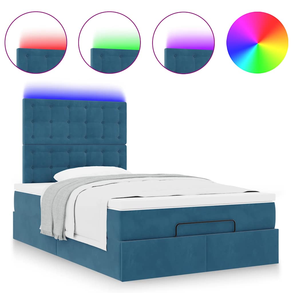 Ottoman-Bett mit Matratzen & LEDs Dunkelblau 120x200 cm Samt