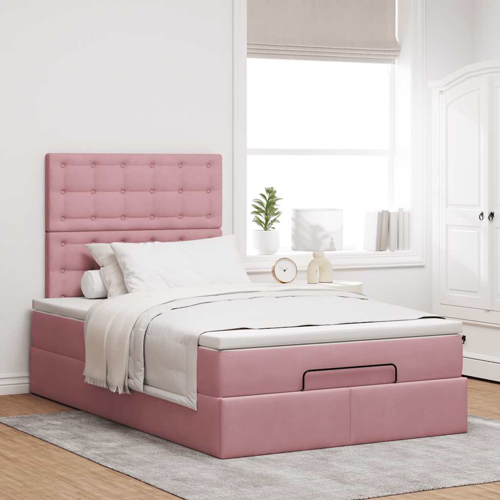 Ottoman-Bett mit Matratzen & LEDs Rosa 120x200 cm Samt
