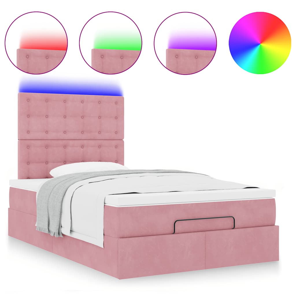 Ottoman-Bett mit Matratzen & LEDs Rosa 120x200 cm Samt