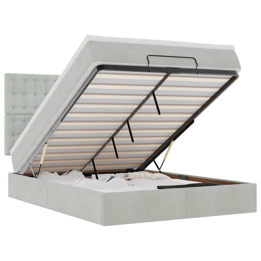 Ottoman-Bett mit Matratzen & LEDs Hellgrau 140x190 cm Samt